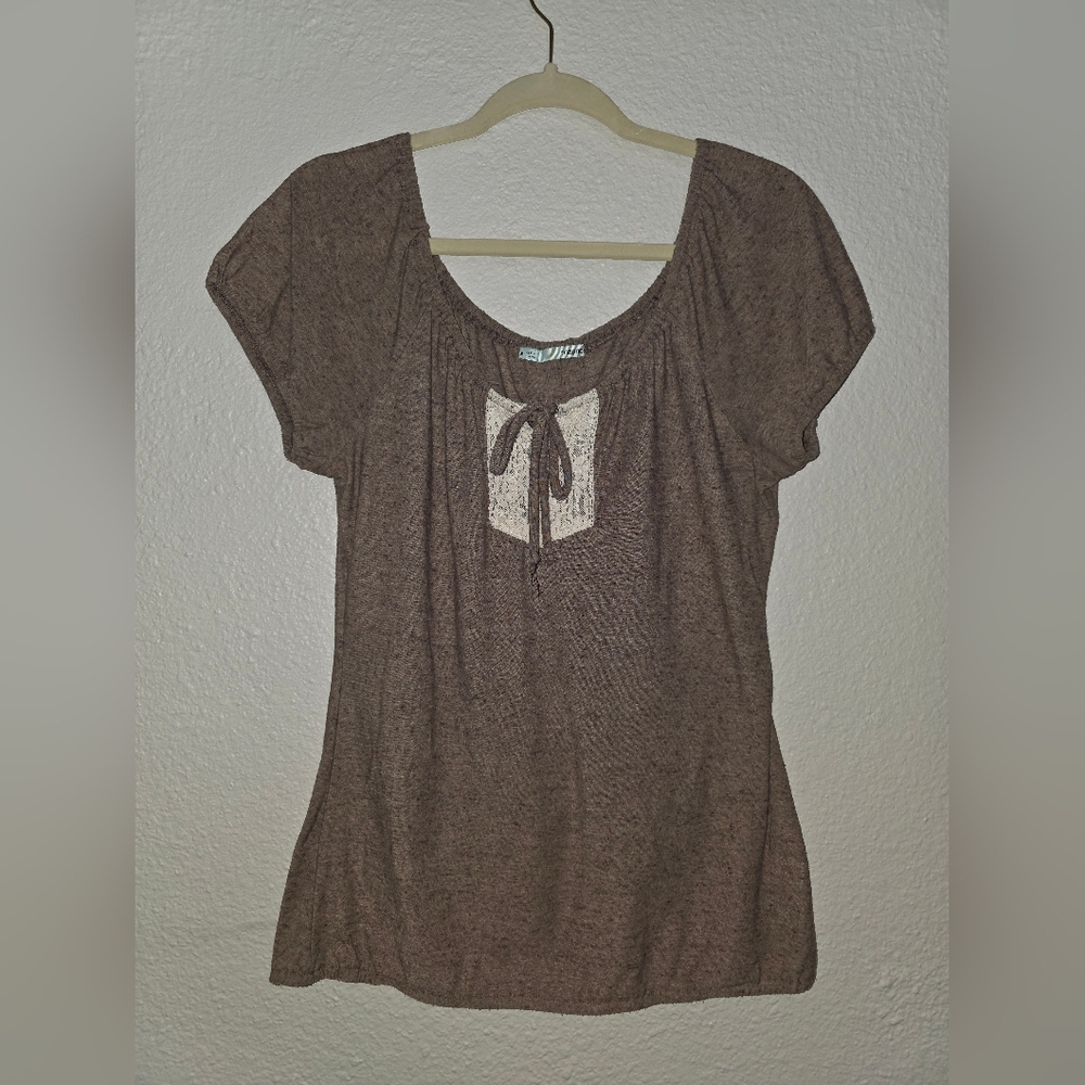Maurices Brown Blouse with Lace Accent